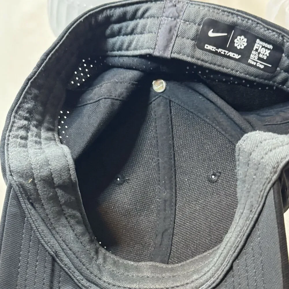 Nike Dri-FIT ADV Swoosh Flex Rise Cap Black Performance Hat Stretch Fit M/L